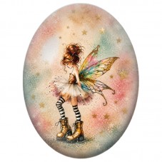 Cabochon en Verre Illustré Fée aux Bottes Dorées 13 x 18, 18 x 25 ou 30 x 40 mm pour la Création de Bijoux Fantaisie - DIY