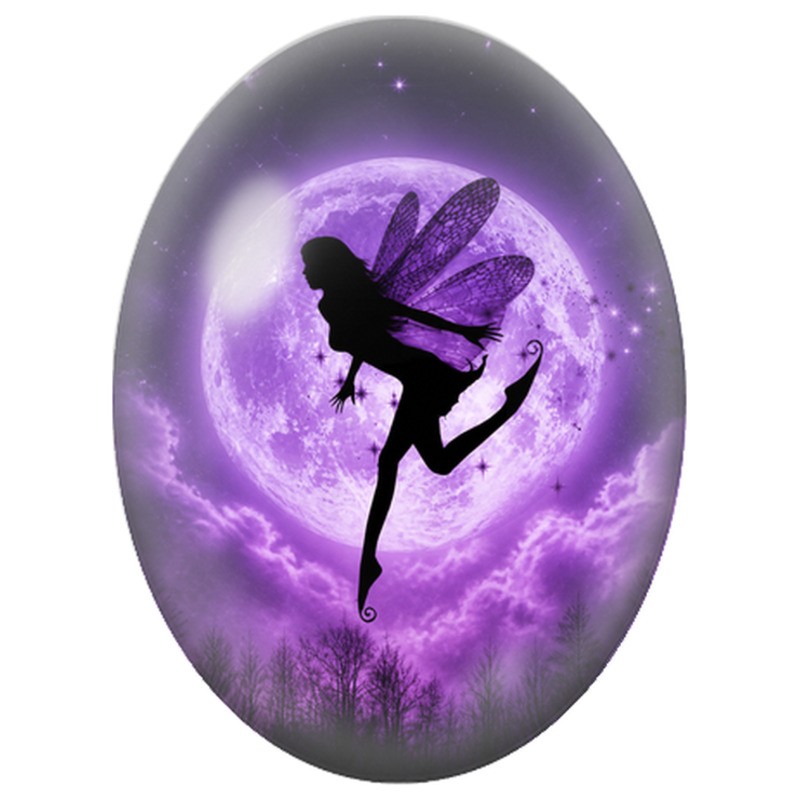 Cabochon en Verre Illustré Fée Violette dans les Nuages 13x18, 18x25 ou 30x40mm