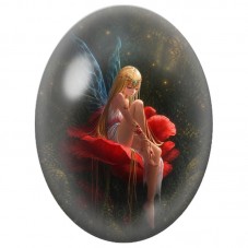 Cabochon en Verre Illustré Fée sur une Fleur Écarlate 13 x 18, 18 x 25 ou 30 x 40 mm pour la Création de Bijoux Fantaisie - DIY