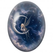 Cabochon en Verre Illustré Fée sur un Croissant de Lune aux Étoiles 13 x 18, 18 x 25 ou 30 x 40 mm pour la Création de Bijoux Fa