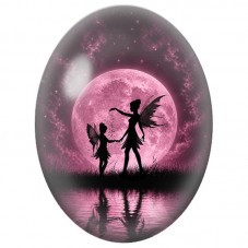 Cabochon en Verre Illustré Fées sous la Lune Rose 13 x 18, 18 x 25 ou 30 x 40 mm pour la Création de Bijoux Fantaisie - DIY