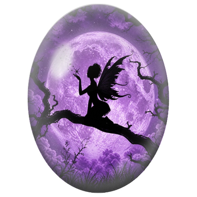 Cabochon en Verre Illustré Fée Sombre sur une Branche 13x18, 18x25 ou 30x40mm
