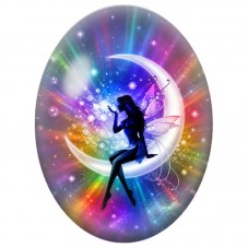 Cabochon en Verre Illustré Fée Arc-en-ciel sur la Lune 13 x 18, 18 x 25 ou 30 x 40 mm pour la Création de Bijoux Fantaisie - DIY