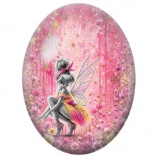 Cabochon en Verre Illustré Fée Rose dans un Jardin Étoilé 13 x 18, 18 x 25 ou 30 x 40 mm pour la Création de Bijoux Fantaisie - 