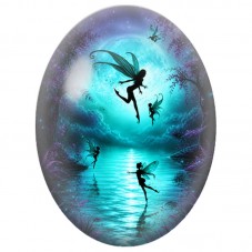 Cabochon en Verre Illustré Fées au Lac Turquoise 13 x 18, 18 x 25 ou 30 x 40 mm pour la Création de Bijoux Fantaisie - DIY