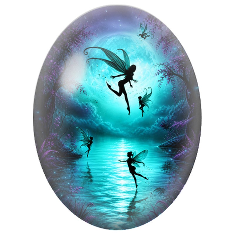 Cabochon en Verre Illustré Fées au Lac Turquoise 13x18, 18x25 ou 30x40mm