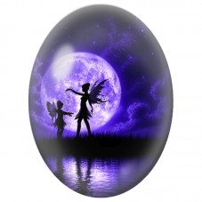 Cabochon en Verre Illustré Fées sous la Lune Violette 13 x 18, 18 x 25 ou 30 x 40 mm pour la Création de Bijoux Fantaisie - DIY