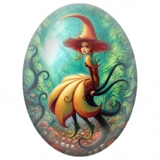 Cabochon en Verre Illustré Fée Champignon au Chapeau Rouge 13 x 18, 18 x 25 ou 30 x 40 mm pour la Création de Bijoux Fantaisie -