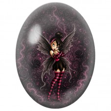 Cabochon en Verre Illustré Fée Gothique aux Ailes Sombres 13 x 18, 18 x 25 ou 30 x 40 mm pour la Création de Bijoux Fantaisie - 