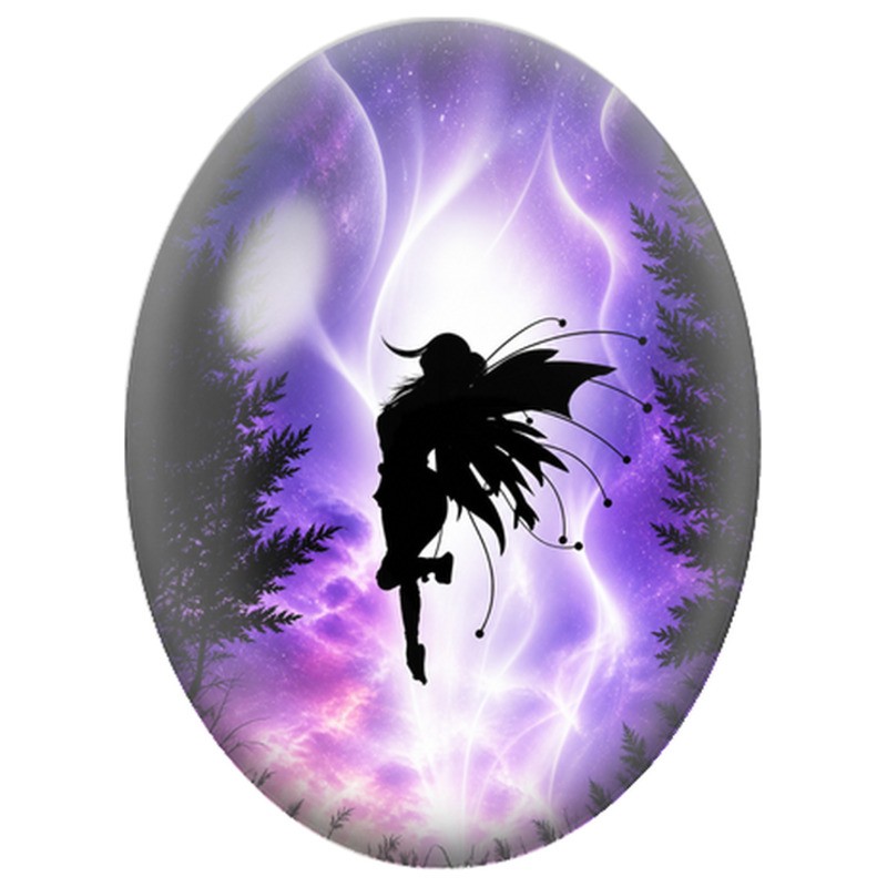 Cabochon en Verre Illustré Fée dans la Lumière Violette 13x18, 18x25 ou 30x40mm