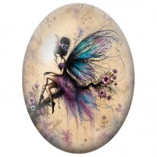 Cabochon en Verre Illustré Fée Violette aux Ailes Turquoise 13 x 18, 18 x 25 ou 30 x 40 mm pour la Création de Bijoux Fantaisie 