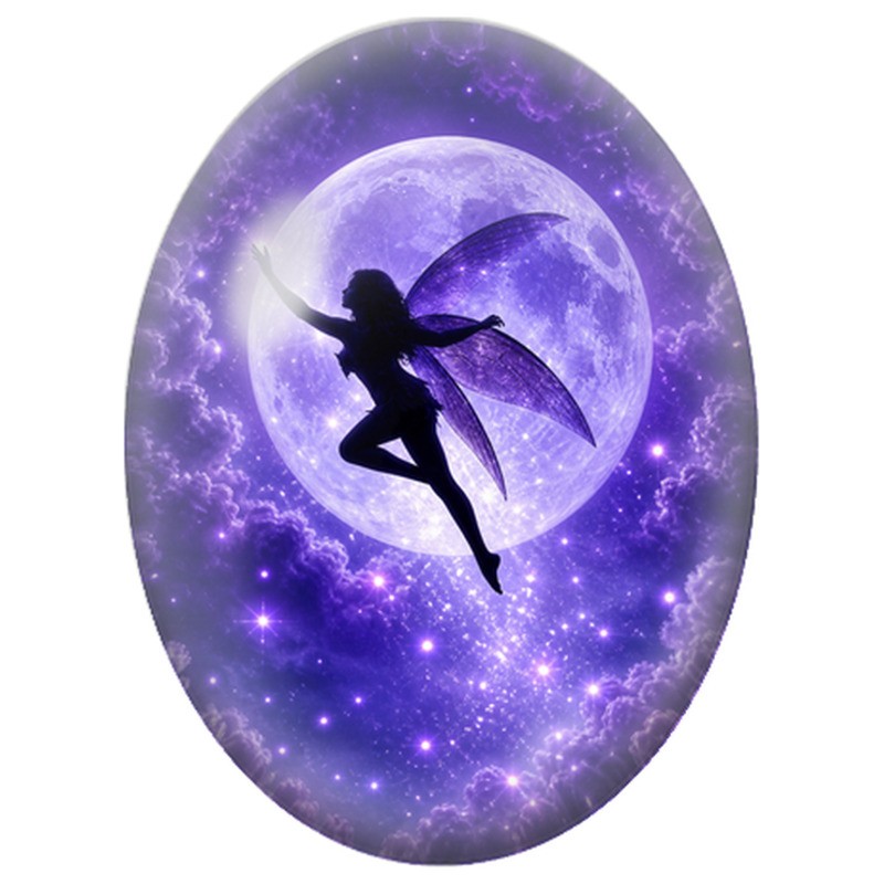 Cabochon en Verre Illustré Fée Violette en Vol 13x18, 18x25 ou 30x40mm
