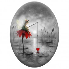 Cabochon en Verre Illustré Fée au Cœur sur le Lac 13 x 18, 18 x 25 ou 30 x 40 mm pour la Création de Bijoux Fantaisie - DIY