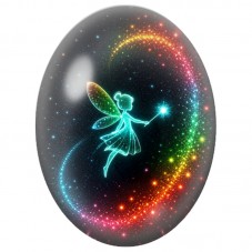 Cabochon en Verre Illustré Fée à la Baguette Arc-en-ciel 13 x 18, 18 x 25 ou 30 x 40 mm pour la Création de Bijoux Fantaisie - D