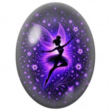 Cabochon en Verre Illustré Fée Violette parmi les Fleurs 13 x 18, 18 x 25 ou 30 x 40 mm pour la Création de Bijoux Fantaisie - D