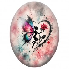 Cabochon en Verre Illustré Fée à la Rose Rouge 13 x 18, 18 x 25 ou 30 x 40 mm pour la Création de Bijoux Fantaisie - DIY