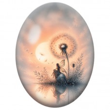 Cabochon en Verre Illustré Fée au Pissenlit au Soleil Couchant 13 x 18, 18 x 25 ou 30 x 40 mm pour la Création de Bijoux Fantais