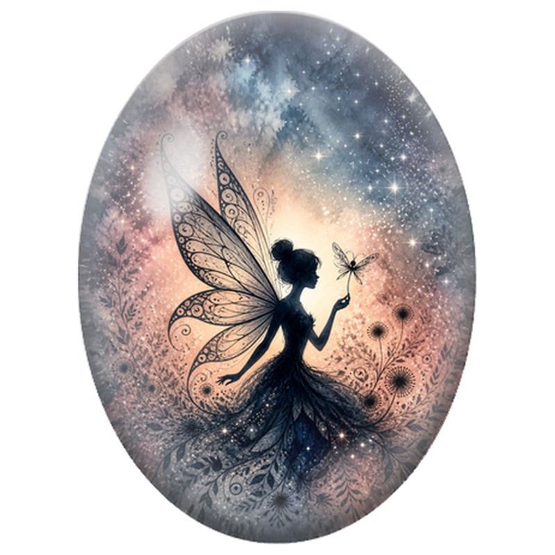 Cabochon en Verre Illustré Fée au Papillon 13x18, 18x25 ou 30x40mm