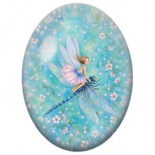 Cabochon en Verre Illustré Fée sur une Libellule 13 x 18, 18 x 25 ou 30 x 40 mm pour la Création de Bijoux Fantaisie - DIY