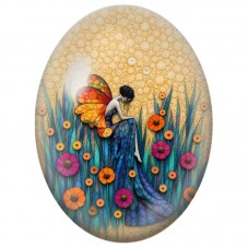 Cabochon en Verre Illustré Fée Sirène dans les Fleurs 13 x 18, 18 x 25 ou 30 x 40 mm pour la Création de Bijoux Fantaisie - DIY