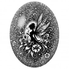 Cabochon en Verre Illustré Fée Monochrome aux Fleurs 13 x 18, 18 x 25 ou 30 x 40 mm pour la Création de Bijoux Fantaisie - DIY