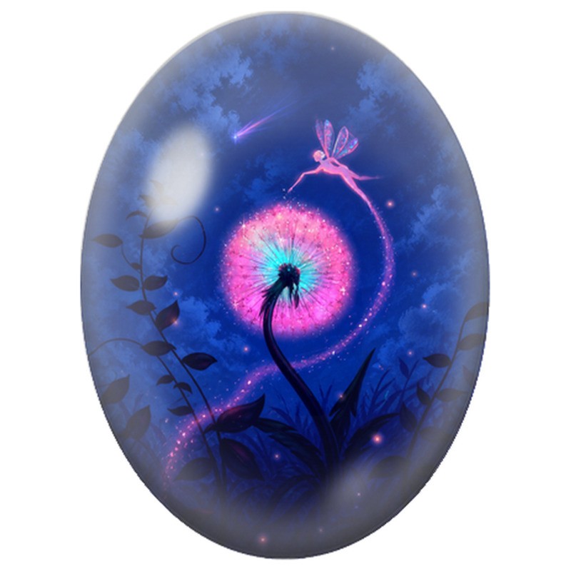 Cabochon en Verre Illustré Fée au Pissenlit Lumineux 13x18, 18x25 ou 30x40mm