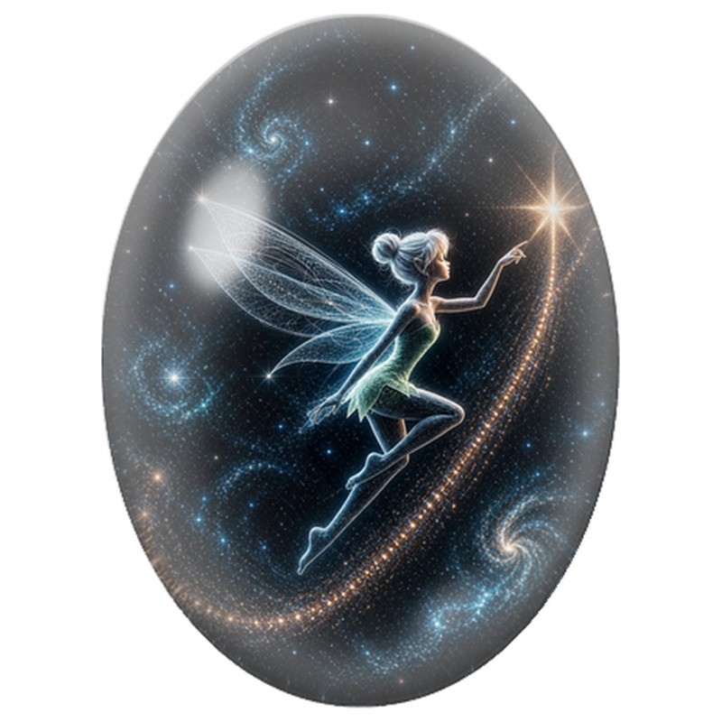 Cabochon en Verre Illustré Fée au Fil D’étoiles 13x18, 18x25 ou 30x40mm