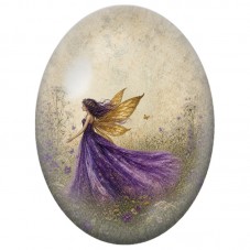 Cabochon en Verre Illustré Fée Violette aux Ailes Dorées 13 x 18, 18 x 25 ou 30 x 40 mm pour la Création de Bijoux Fantaisie - D