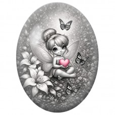 Cabochon en Verre Illustré Fée au Cœur Rose et aux Papillons 13 x 18, 18 x 25 ou 30 x 40 mm pour la Création de Bijoux Fantaisie