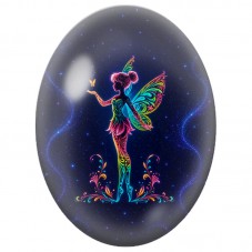 Cabochon en Verre Illustré Fée Néon au Papillon 13 x 18, 18 x 25 ou 30 x 40 mm pour la Création de Bijoux Fantaisie - DIY