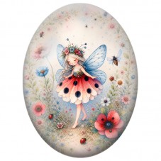 Cabochon en Verre Illustré Fée Coccinelle parmi les Fleurs 13 x 18, 18 x 25 ou 30 x 40 mm pour la Création de Bijoux Fantaisie -