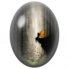Cabochon en Verre Illustré Fée aux Ailes Orange dans la Forêt 13 x 18, 18 x 25 ou 30 x 40 mm pour la Création de Bijoux Fantaisi