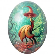 Cabochon en Verre Illustré Fée Champignon de la Forêt 13 x 18, 18 x 25 ou 30 x 40 mm pour la Création de Bijoux Fantaisie - DIY
