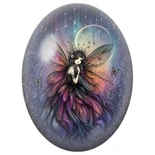 Cabochon en Verre Illustré Fée aux Ailes Brodées 13 x 18, 18 x 25 ou 30 x 40 mm pour la Création de Bijoux Fantaisie - DIY