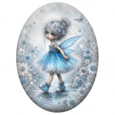 Cabochon en Verre Illustré Fée Bleue dans les Fleurs 13 x 18, 18 x 25 ou 30 x 40 mm pour la Création de Bijoux Fantaisie - DIY