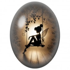 Cabochon en Verre Illustré Fée sur une Balançoire Dorée 13 x 18, 18 x 25 ou 30 x 40 mm pour la Création de Bijoux Fantaisie - DI