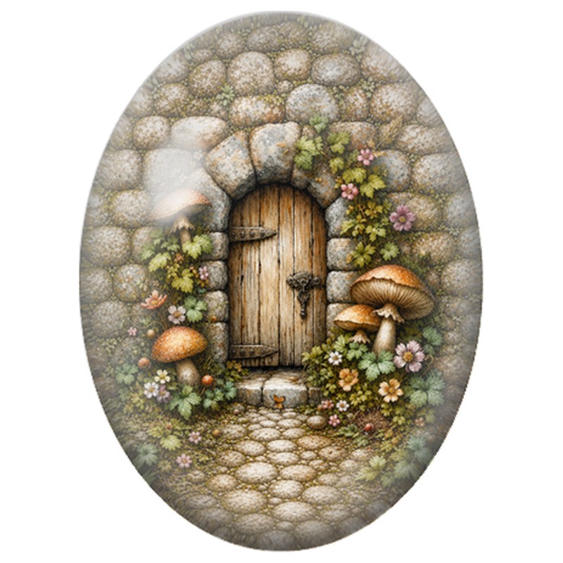 Cabochon en Verre Illustré Porte de Jardin Enchanté 13x18, 18x25 ou 30x40mm