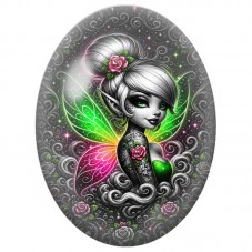 Cabochon en Verre Illustré Fée Gothique aux Ailes Néon 13 x 18, 18 x 25 ou 30 x 40 mm pour la Création de Bijoux Fantaisie - DIY
