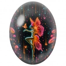 Cabochon en Verre Illustré Fée Néon parmi les Champignons 13 x 18, 18 x 25 ou 30 x 40 mm pour la Création de Bijoux Fantaisie - 