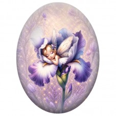 Cabochon en Verre Illustré Fée Endormie dans un Iris 13 x 18, 18 x 25 ou 30 x 40 mm pour la Création de Bijoux Fantaisie - DIY