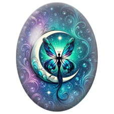 Cabochon en Verre Illustré Fée Papillon sur la Lune 13 x 18, 18 x 25 ou 30 x 40 mm pour la Création de Bijoux Fantaisie - DIY