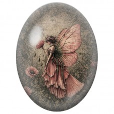 Cabochon en Verre Illustré Fée Rose au Coquelicot 13 x 18, 18 x 25 ou 30 x 40 mm pour la Création de Bijoux Fantaisie - DIY