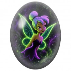 Cabochon en Verre Illustré Fée Néon aux Ailes Vertes 13 x 18, 18 x 25 ou 30 x 40 mm pour la Création de Bijoux Fantaisie - DIY