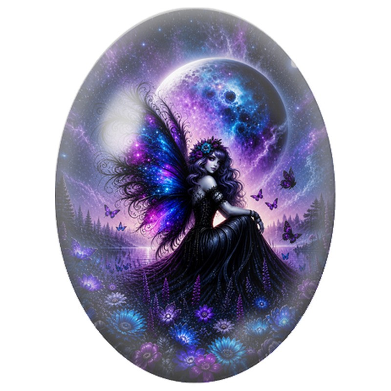 Cabochon en Verre Illustré Fée Gothique au Clair de Lune 13x18, 18x25 ou 30x40mm