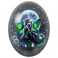 Cabochon en Verre Illustré Fée Rock aux Ailes Vertes 13 x 18, 18 x 25 ou 30 x 40 mm pour la Création de Bijoux Fantaisie - DIY