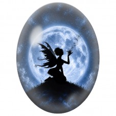 Cabochon en Verre Illustré Fée à la Pleine Lune 13 x 18, 18 x 25 ou 30 x 40 mm pour la Création de Bijoux Fantaisie - DIY