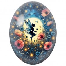 Cabochon en Verre Illustré Fée Bleue parmi les Coquelicots 13 x 18, 18 x 25 ou 30 x 40 mm pour la Création de Bijoux Fantaisie -