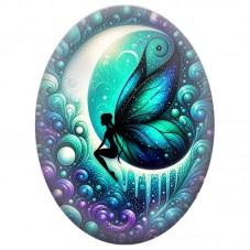 Cabochon en Verre Illustré Fée Turquoise au Croissant 13 x 18, 18 x 25 ou 30 x 40 mm pour la Création de Bijoux Fantaisie - DIY