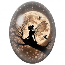 Cabochon en Verre Illustré Fée sur une Branche sous la Lune 13 x 18, 18 x 25 ou 30 x 40 mm pour la Création de Bijoux Fantaisie 