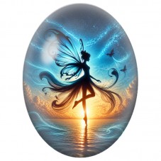 Cabochon en Verre Illustré Fée Bleue au Lever du Jour 13 x 18, 18 x 25 ou 30 x 40 mm pour la Création de Bijoux Fantaisie - DIY